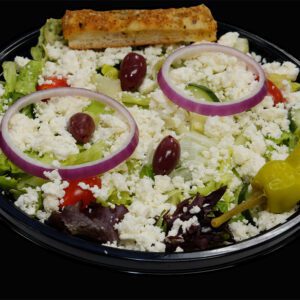 greek salad with feta cheese crumbles