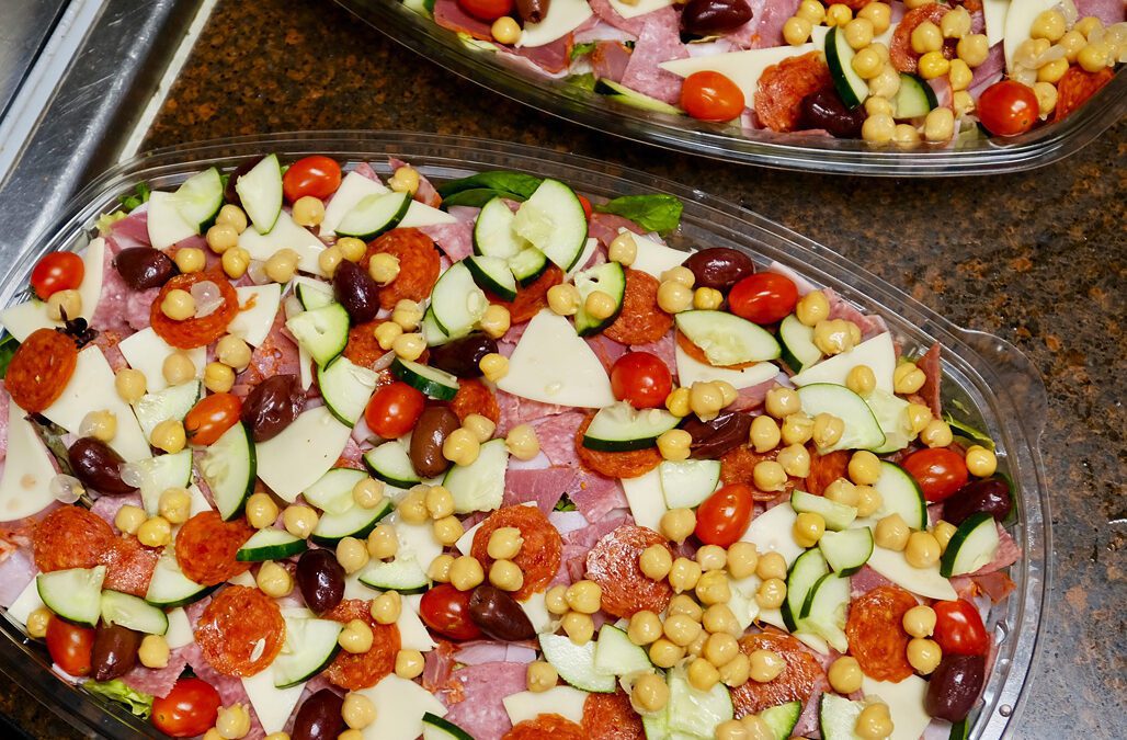 party salad with chickpeas and salami