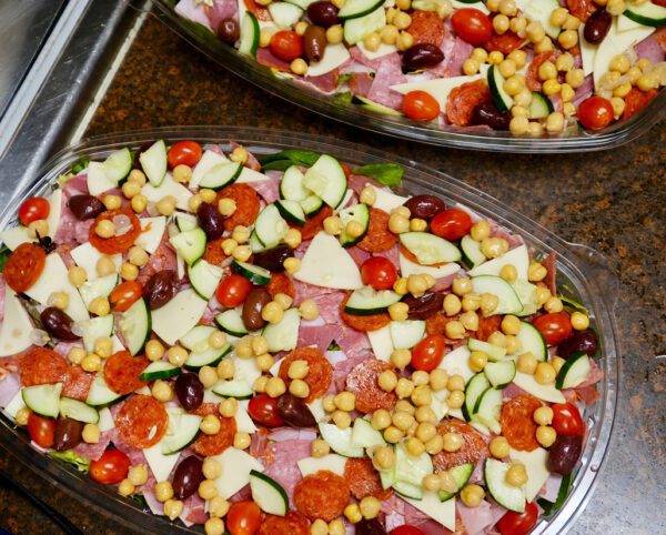 party salad with chickpeas and salami