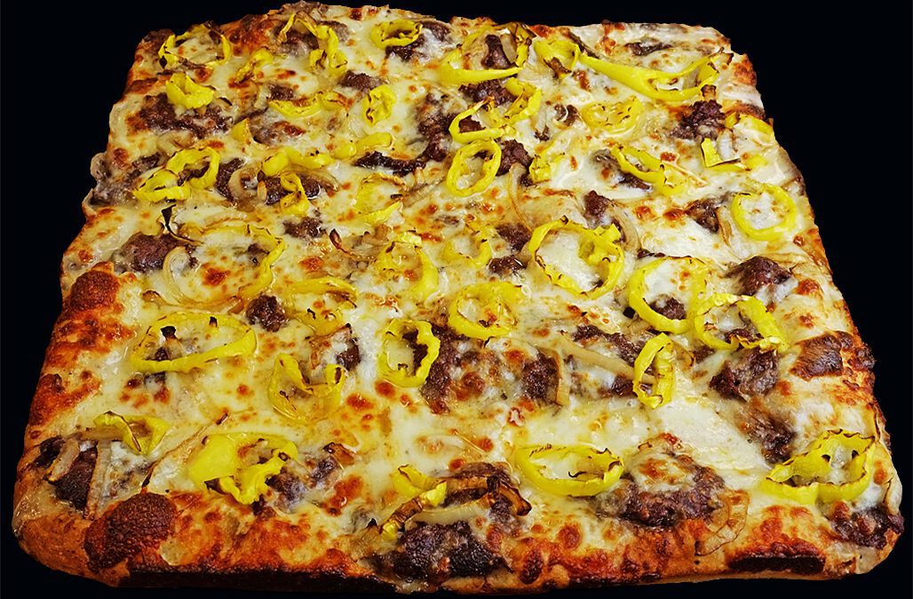 philly steak pizza with banana peppers