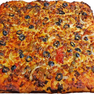 taco pizza with olives